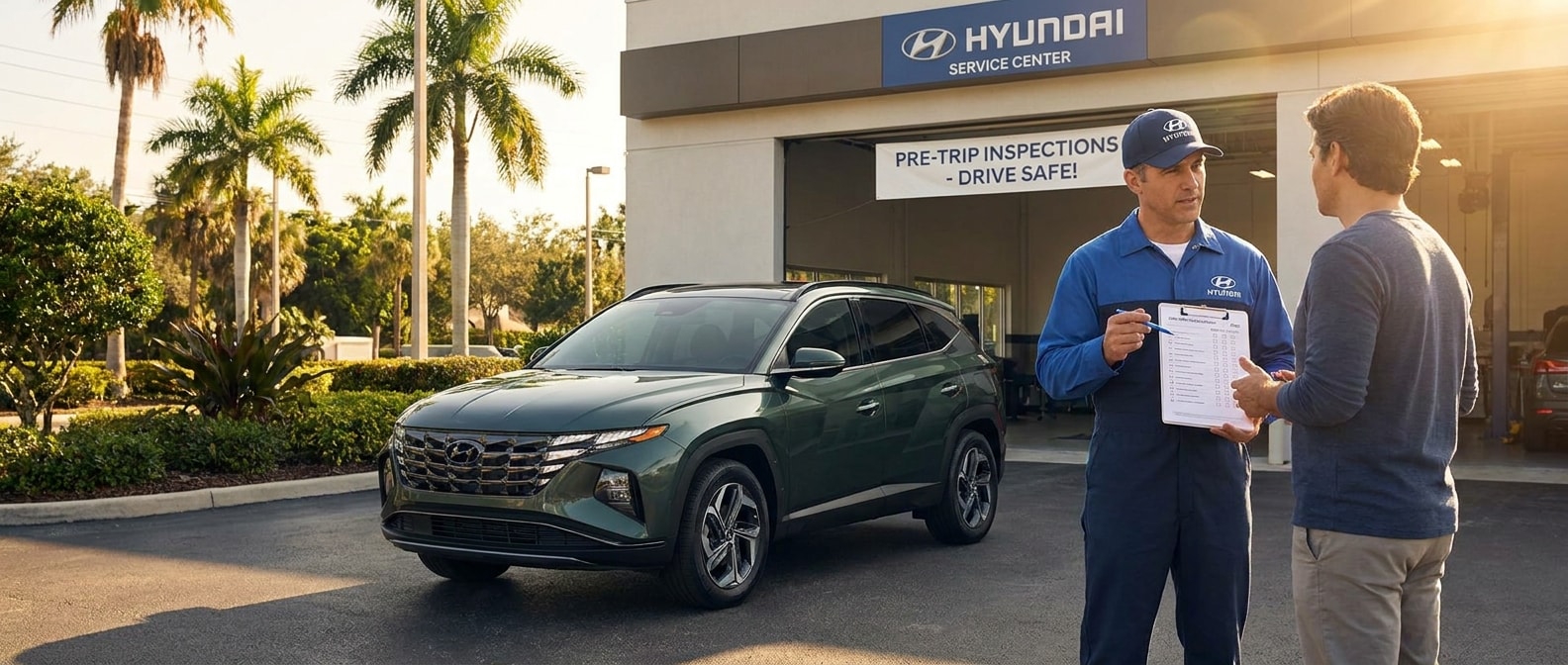 2026 Hyundai Tucson at Bay Hyundai service bay for pre-holiday trip inspection in Panama City FL