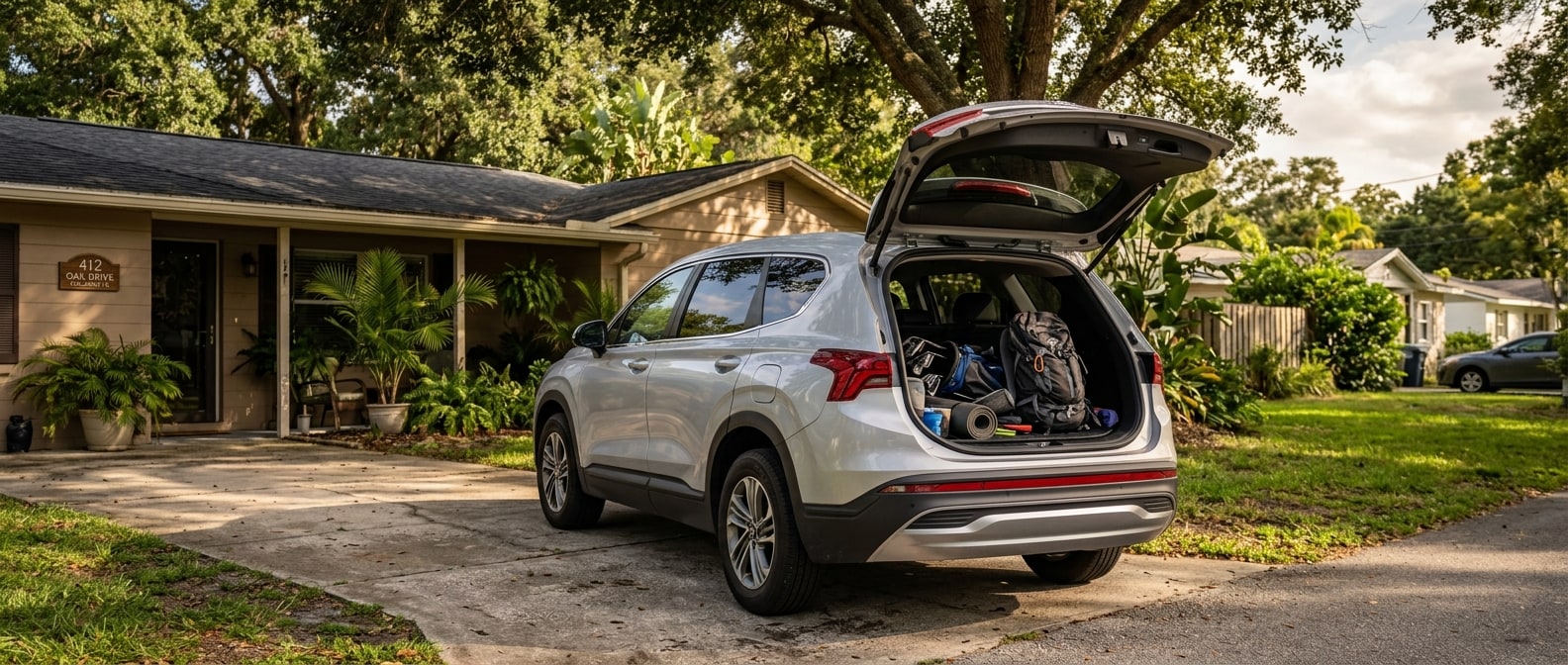 2021 Hyundai Santa Fe used SUV for families in Callaway FL with rear liftgate open