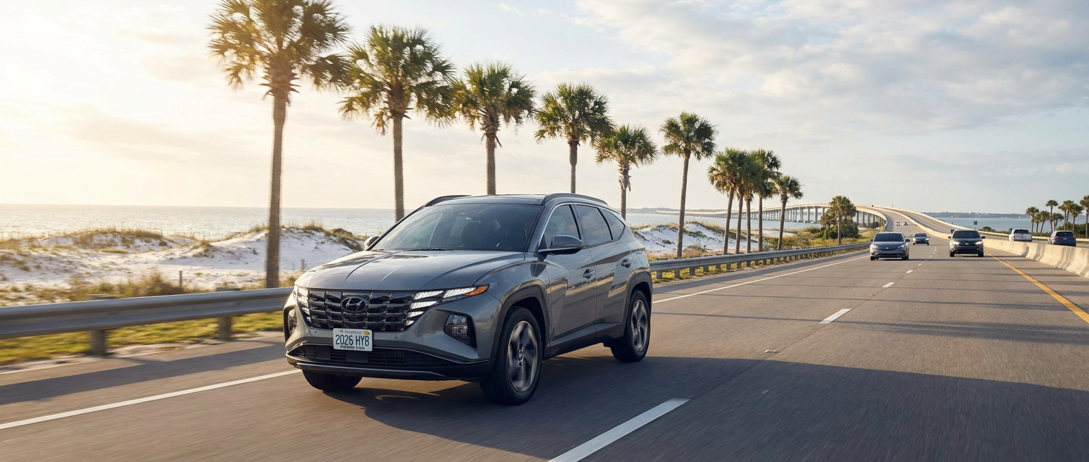 2026 Hyundai Tucson Hybrid on a Florida Panhandle highway near Tyndall Parkway