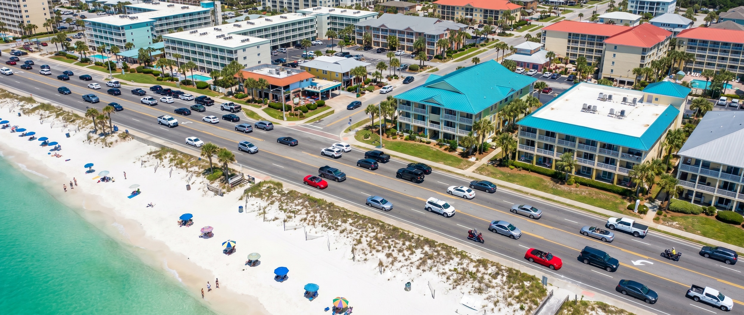 Hyundai vehicles navigating summer traffic on Front Beach Road in Panama City, FL