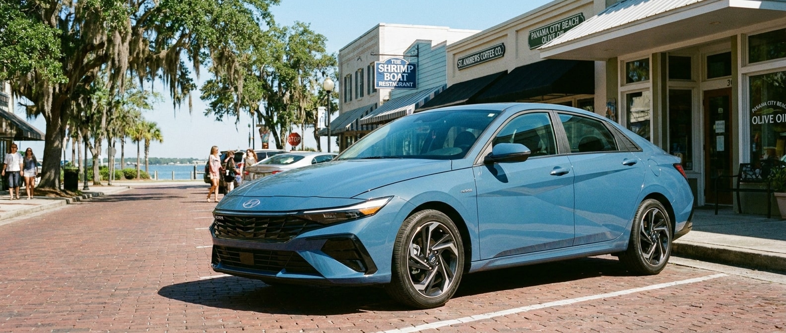 2026 Hyundai Elantra Hybrid parked on Beck Avenue in Historic St. Andrews, Panama City FL on a Saturday morning