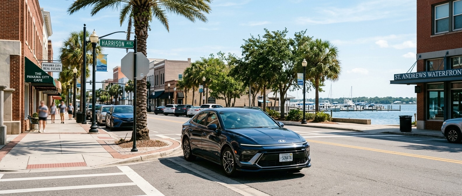 2026 Hyundai Sonata parked near the Downtown Marina on Harrison Avenue in Panama City, FL on a clear September morning