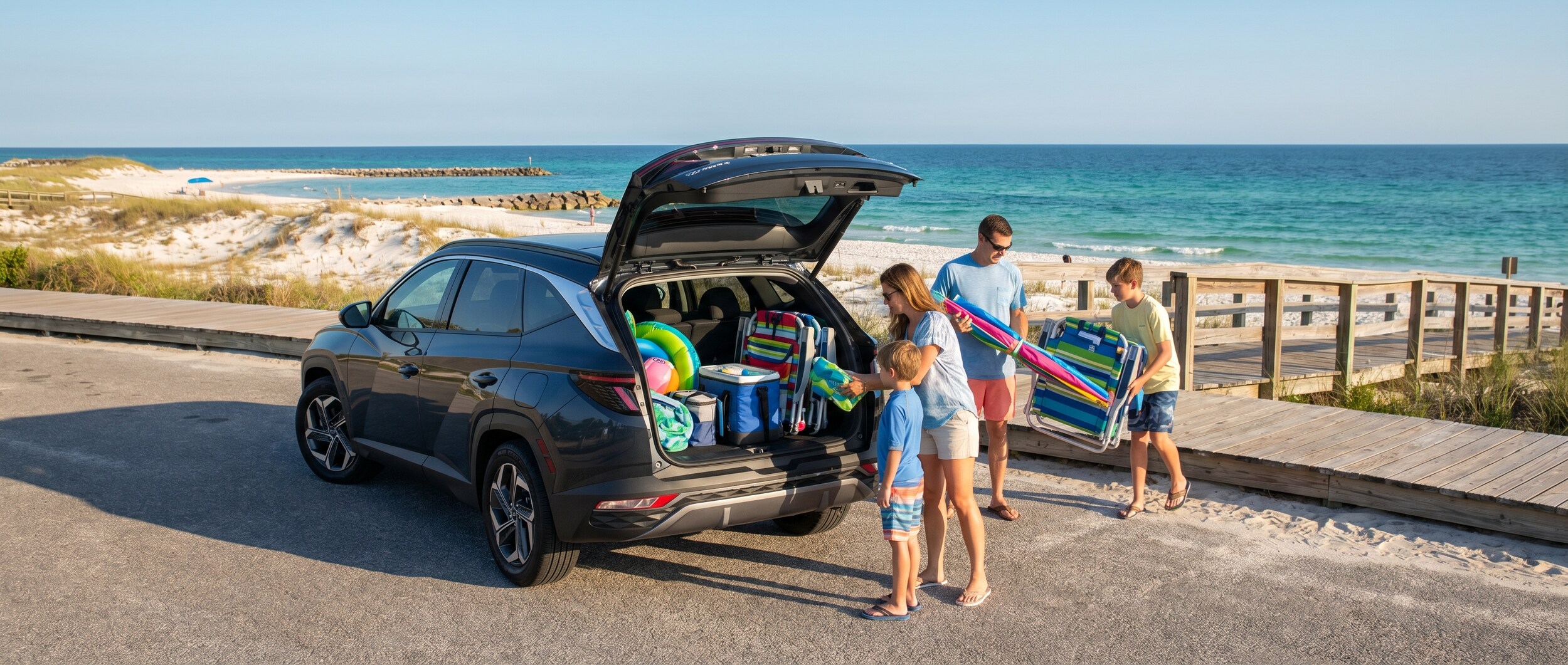 Hyundai Tucson Hybrid family vehicle at Panama City FL beach
