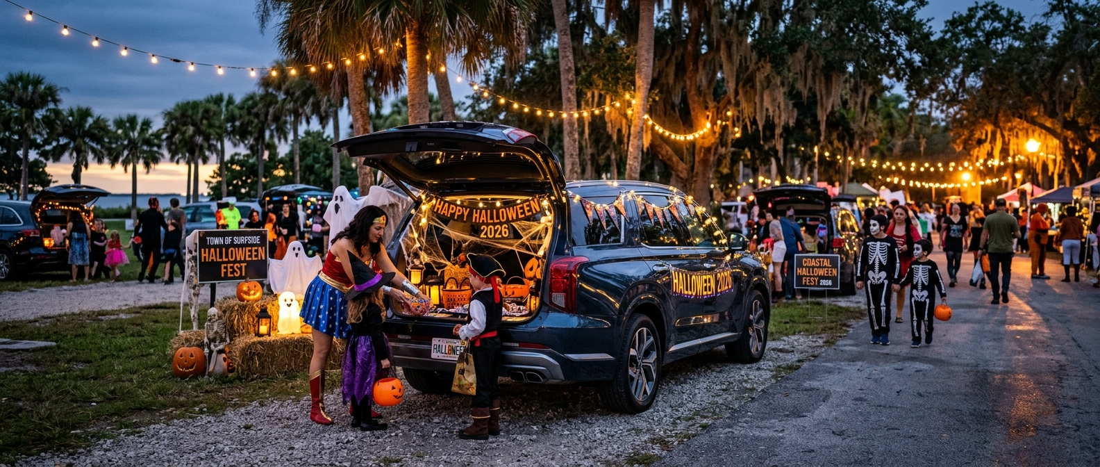 2027 Hyundai Palisade with decorated open trunk at a Bay County Halloween trunk-or-treat event