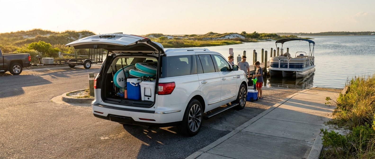 2026 Lincoln Navigator L at St. Andrews State Park boat ramp, Grand Lagoon, Panama City Beach FL