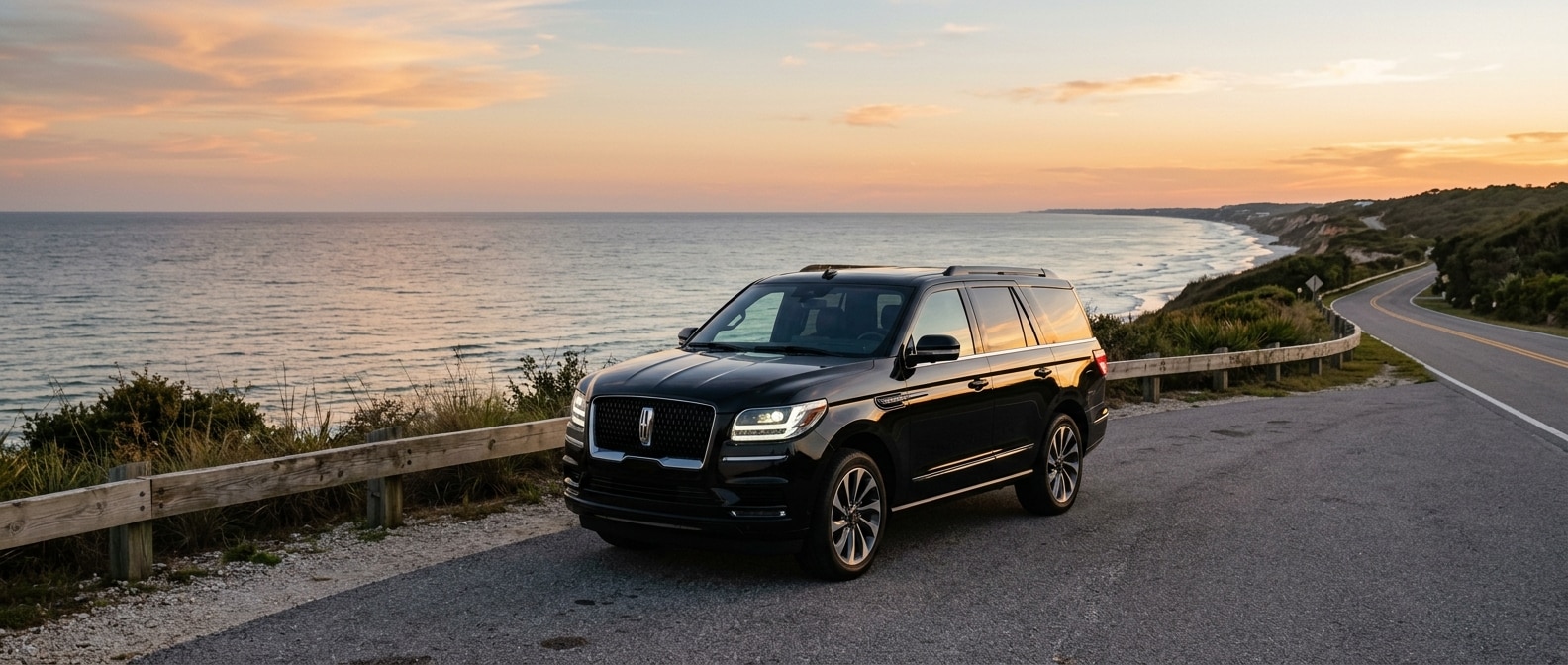 2026 Lincoln Navigator Reserve on a Gulf Coast highway at dusk, Port St. Joe area