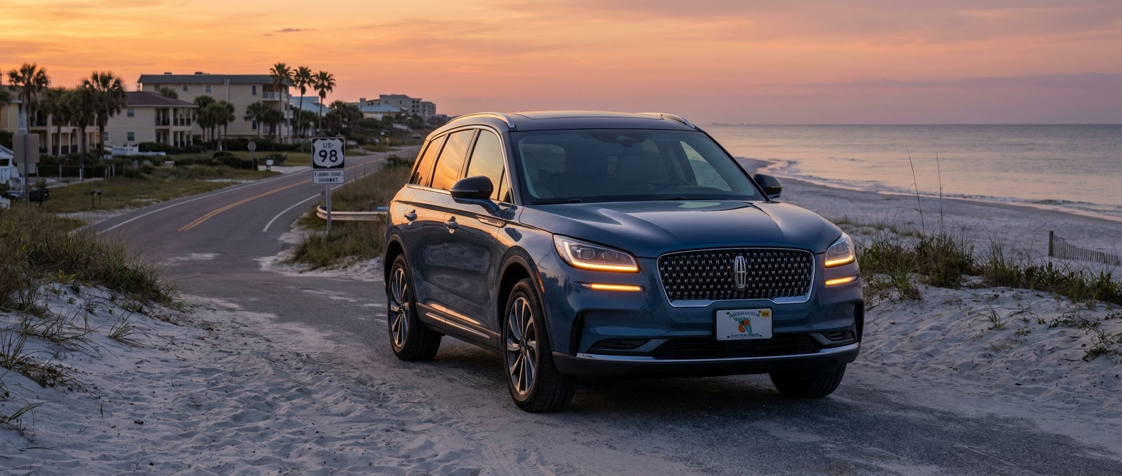 2026 Lincoln Nautilus parked near the Gulf Coast in Bay County, Florida at dusk