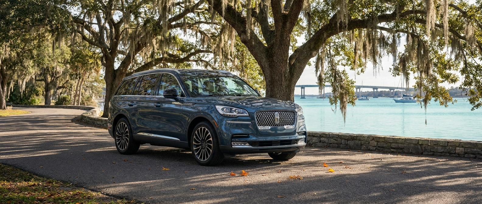 2027 Lincoln Aviator Reserve parked along St. Andrews Bay in Panama City FL on a bright October afternoon