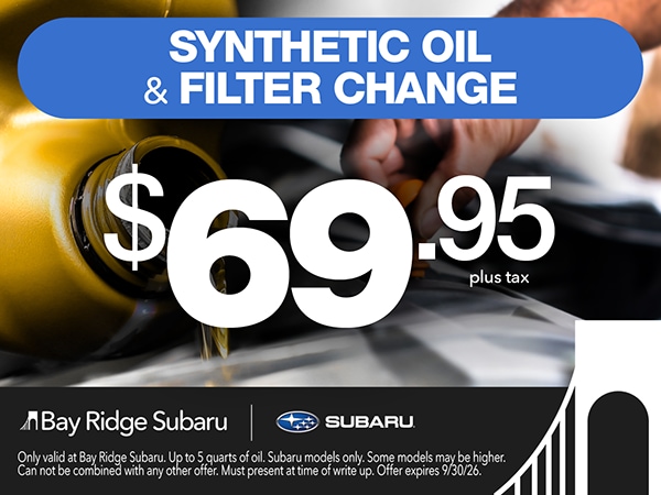 Bay Ridge Subaru Synthetic Oil and Filter Change $69.95 plus tax coupon