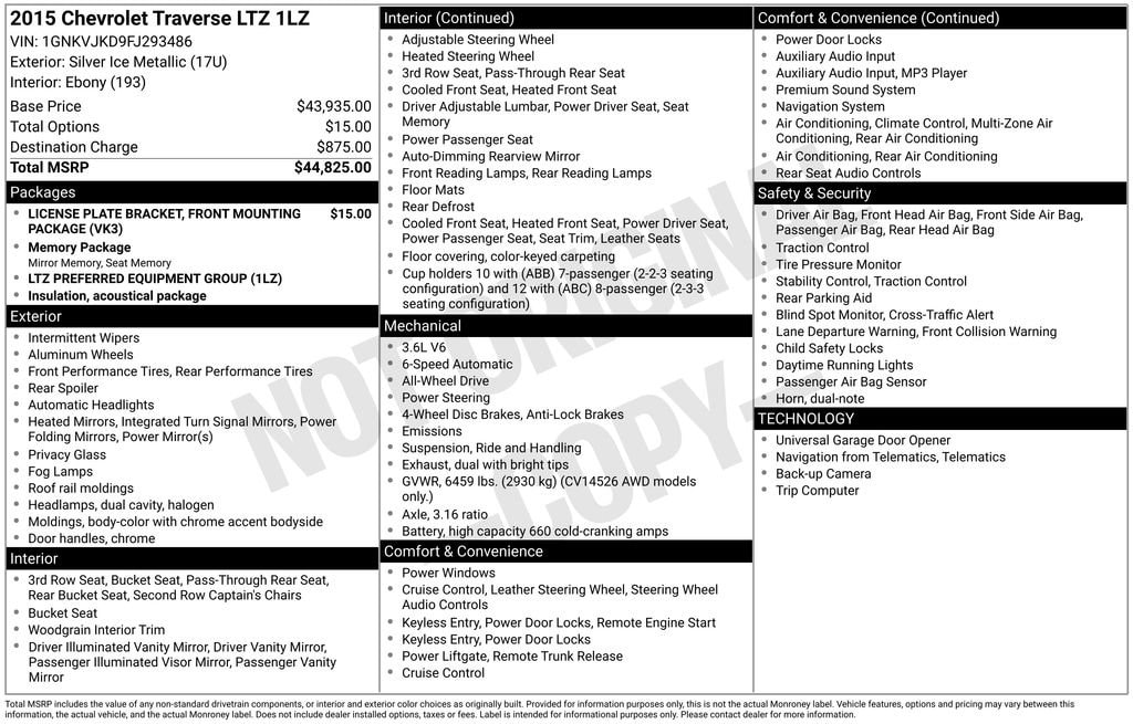 Used 2015 Chevrolet Traverse LTZ SUV