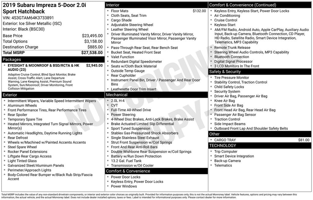 Certified 2019 Subaru Impreza 2.0i Sport 5-door