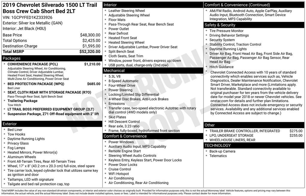 Used 2019 Chevrolet Silverado 1500 LT Trail Boss Truck Crew Cab