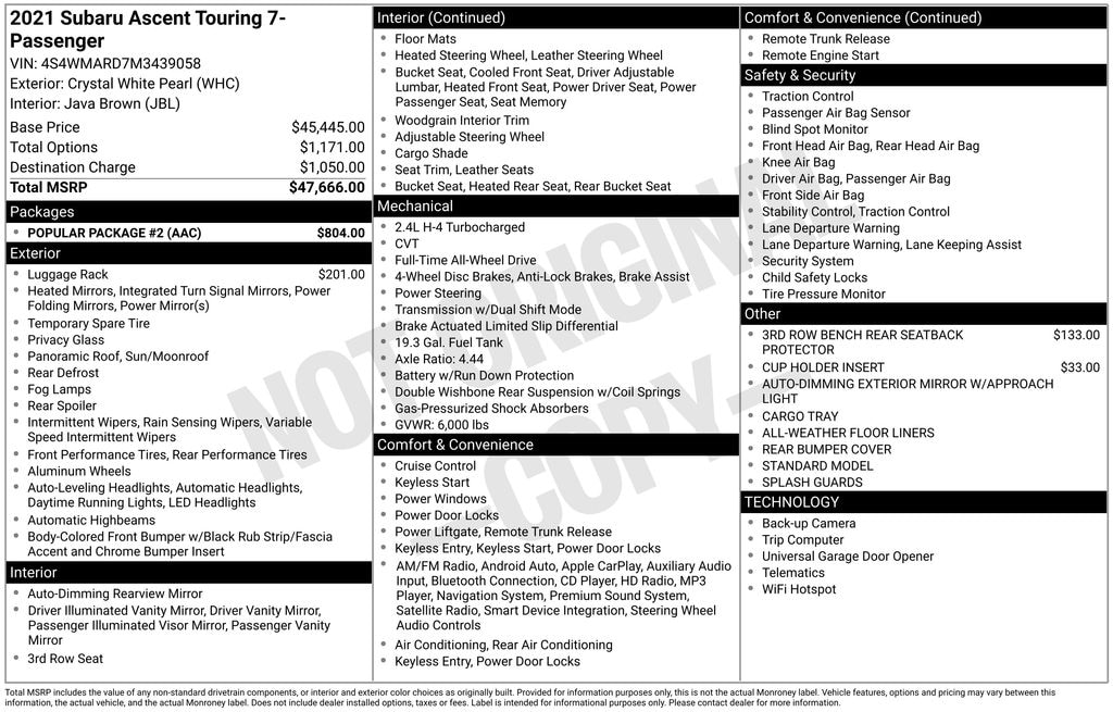 Used 2021 Subaru Ascent Touring SUV