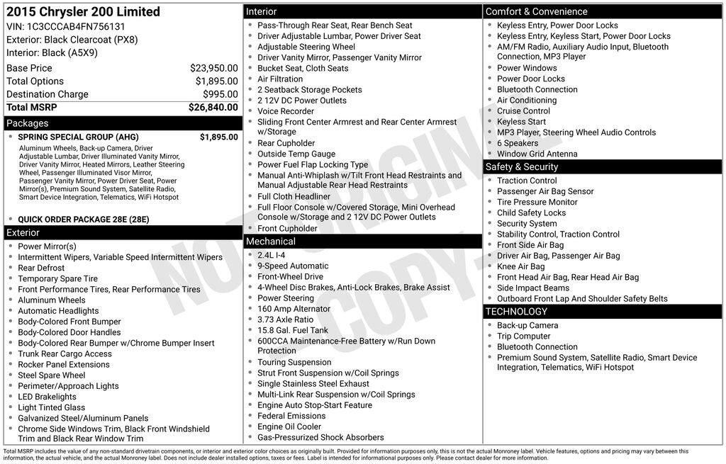 Used 2015 Chrysler 200 Limited Sedan