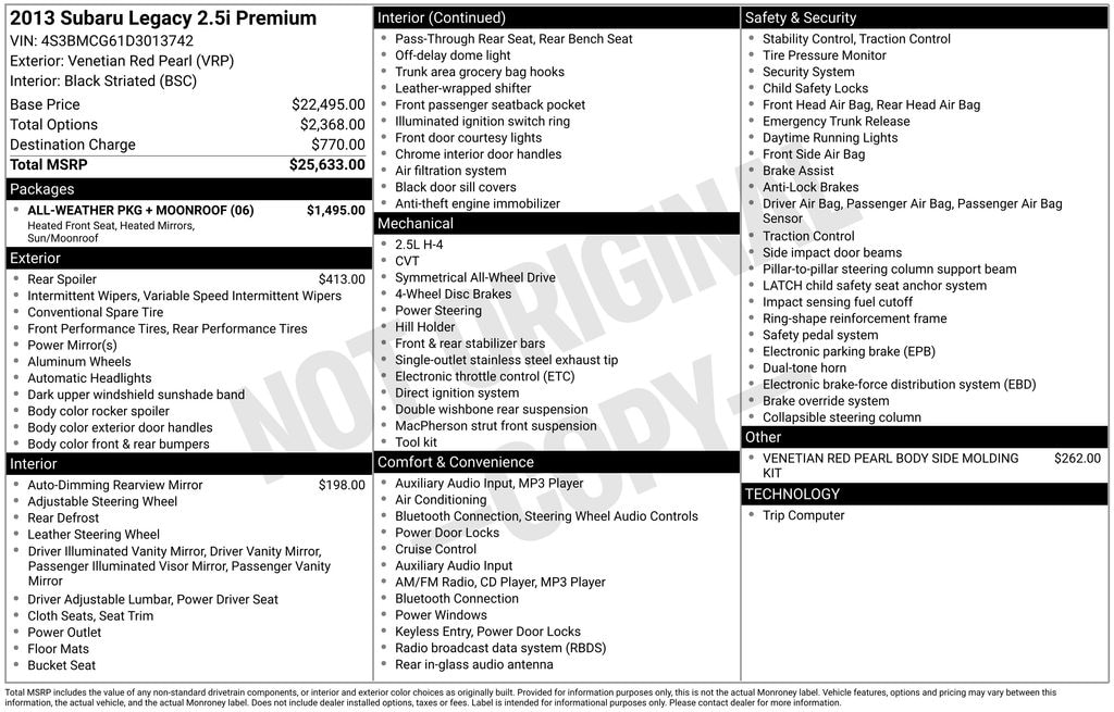 Used 2013 Subaru Legacy 2.5i Sedan