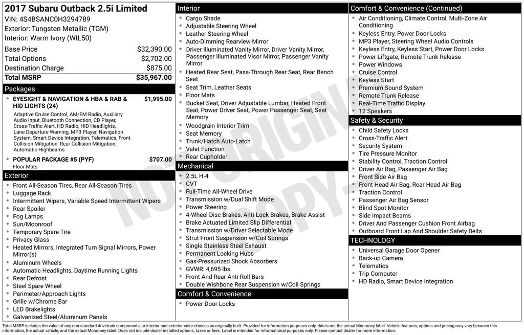 Used 2017 Subaru Outback 2.5i Limited SUV