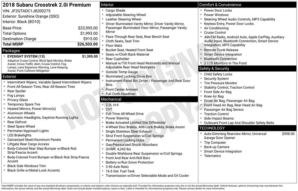 Used 2018 Subaru Crosstrek 2.0i Premium SUV