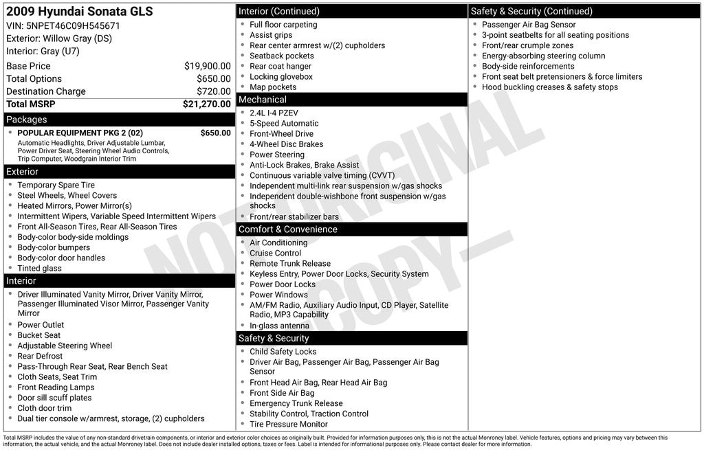 Used 2009 Hyundai Sonata GLS Sedan
