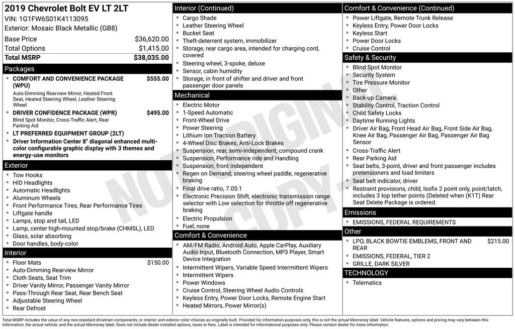 Certified 2019 Chevrolet Bolt EV LT Wagon