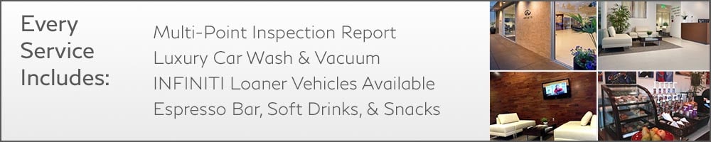 Beaverton Infiniti Service Center - Free Multi-point inspection, free car wash and vacuum, INFINITI loaners available, plus Espresso Bar and snacks.