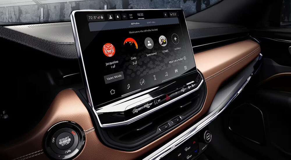 Close-up of the infotainment screen in a 2024 Jeep Compass.