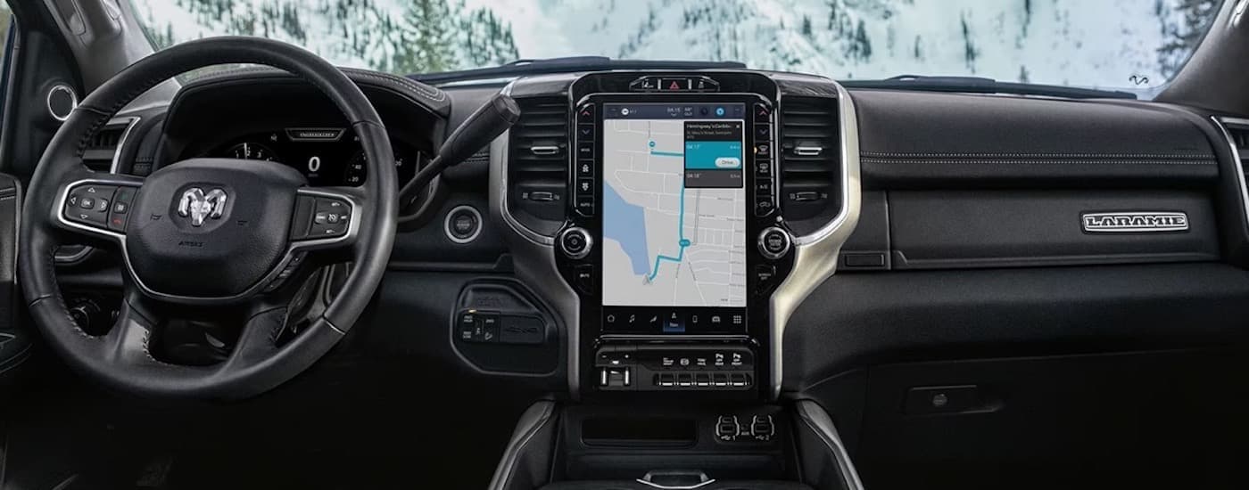 The black interior of a 2025 Ram 2500 is shown.