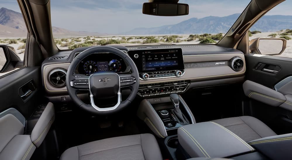 The gray interior and dash are shown in a 2024 Chevy Colorado ZR2.