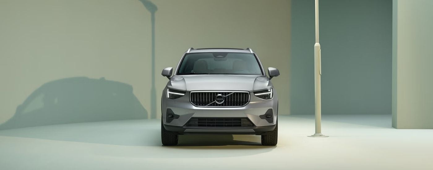 A  parked grey 2025 Volvo XC40 for sale near Barrington.