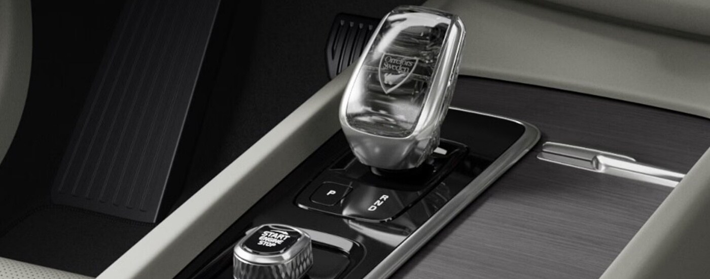 Close-up of the crystal gear shifter in a 2025 Volvo XC60.