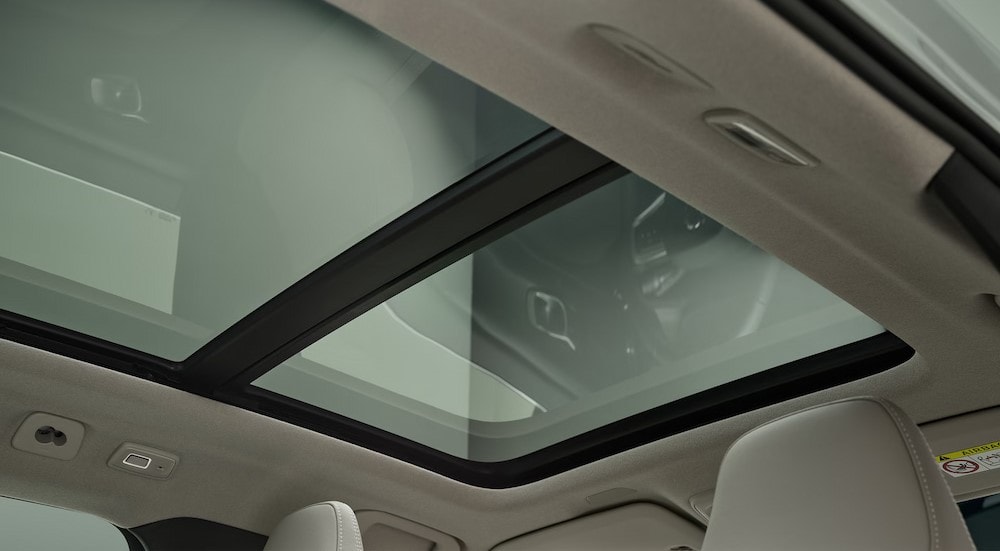 a close-up of the sunroof in a 2025 Volvo XC40 is shown.