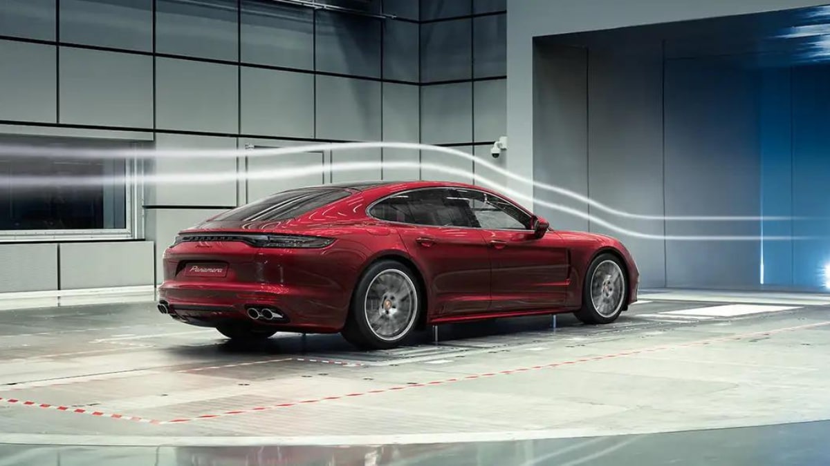 Porsche Panamera in a wind tunnel