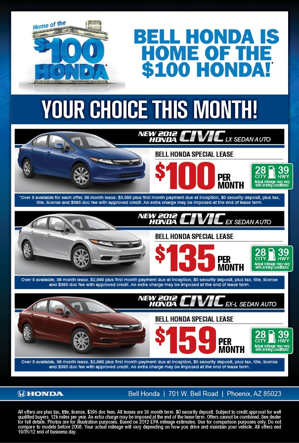 Bell Honda 2012 Civic Car Specials Honda Dealership Phoenix AZ 85023