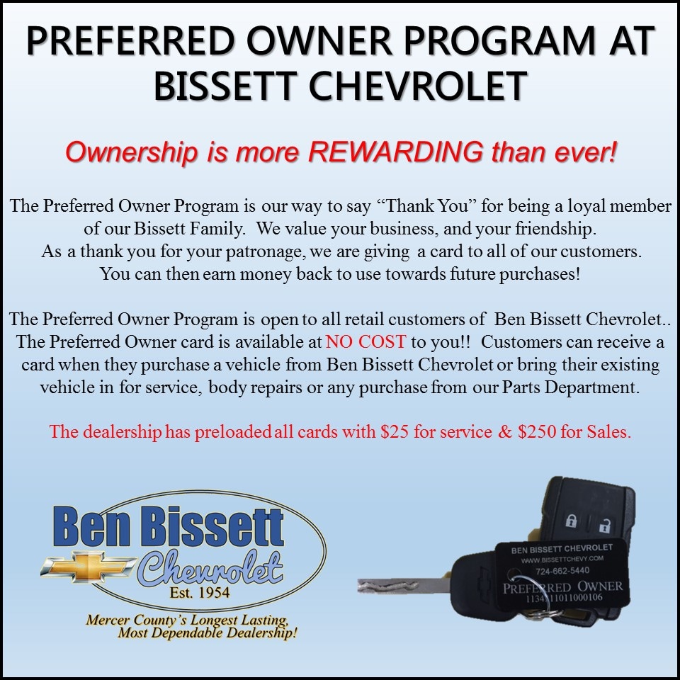 Preferred Owner Program | BEN BISSETT CHEVROLET, INC.