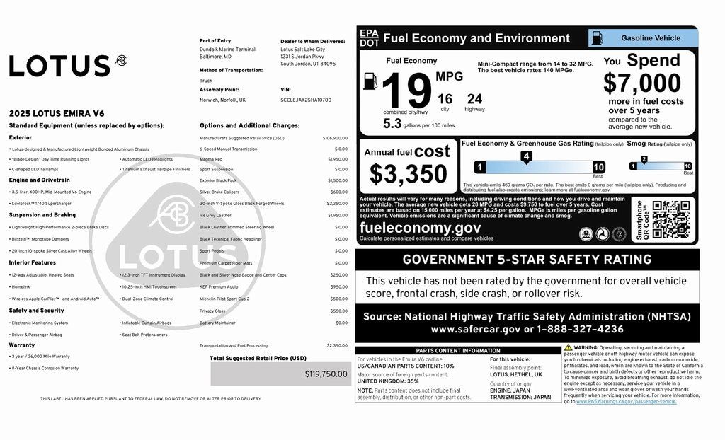 New 2025 Lotus Emira V6 Coupe