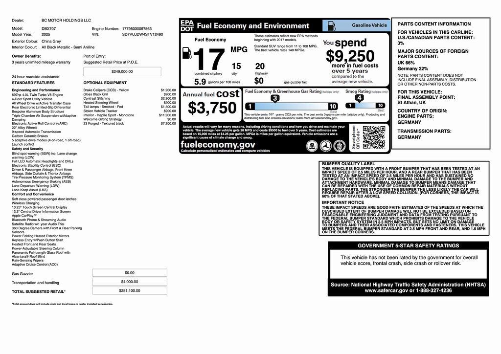 New 2025 Aston Martin DBX707 707 SUV