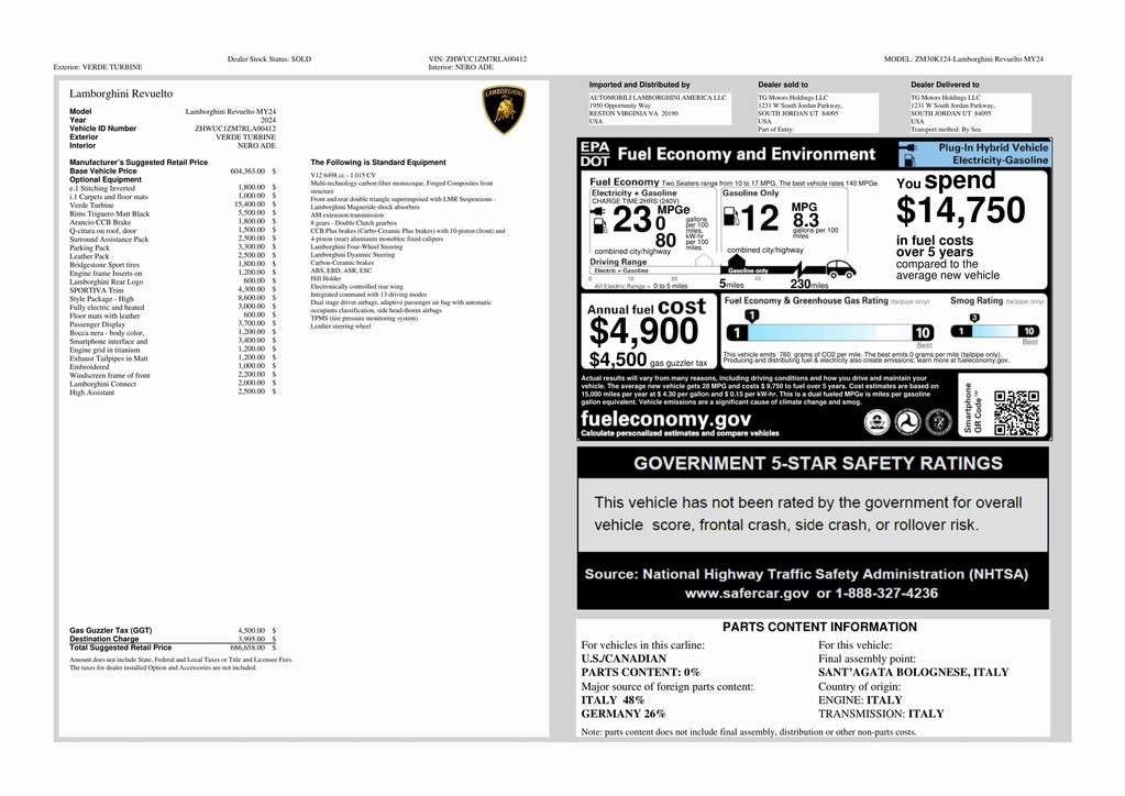 Used 2024 Lamborghini Revuelto Base with VIN ZHWUC1ZM7RLA00412 for sale in South Jordan, UT