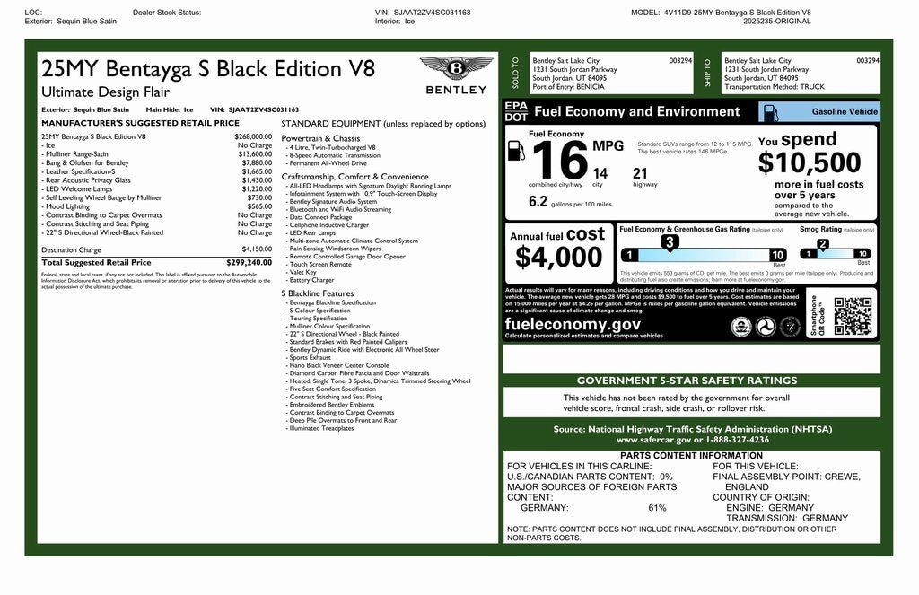 New 2025 Bentley Bentayga S Black Edition SUV