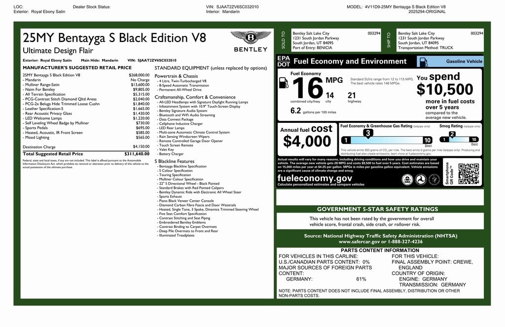 New 2025 Bentley Bentayga S Black Edition SUV