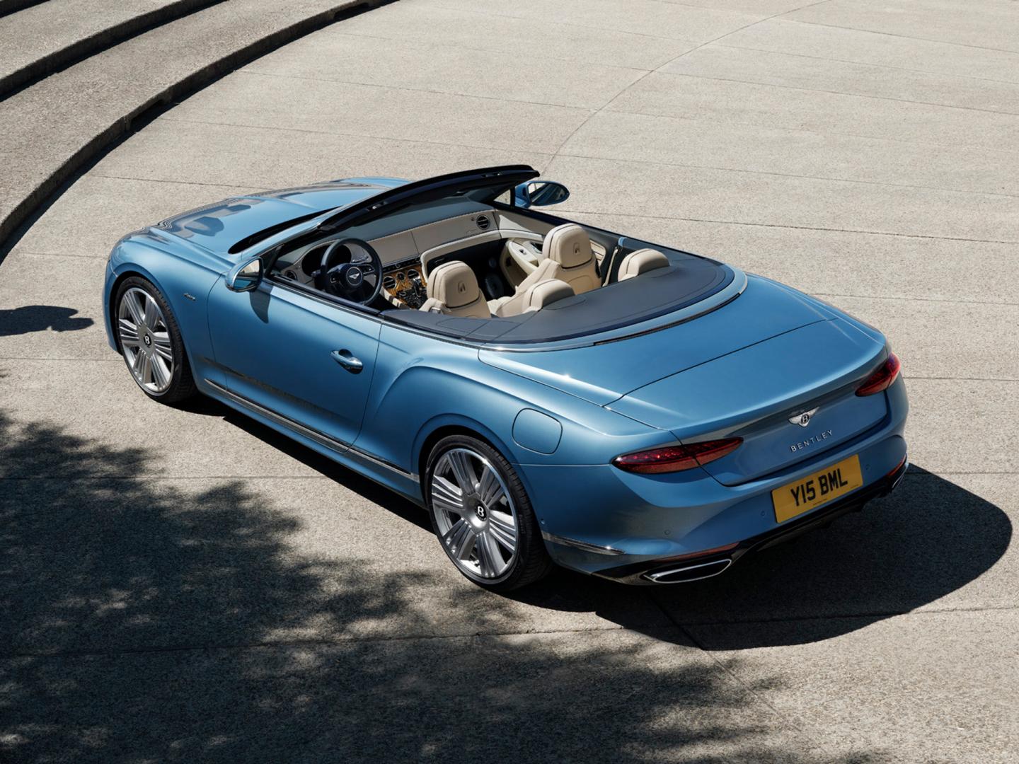 Azure Blue 2025 Bentley Continental GT Convertible overhead view