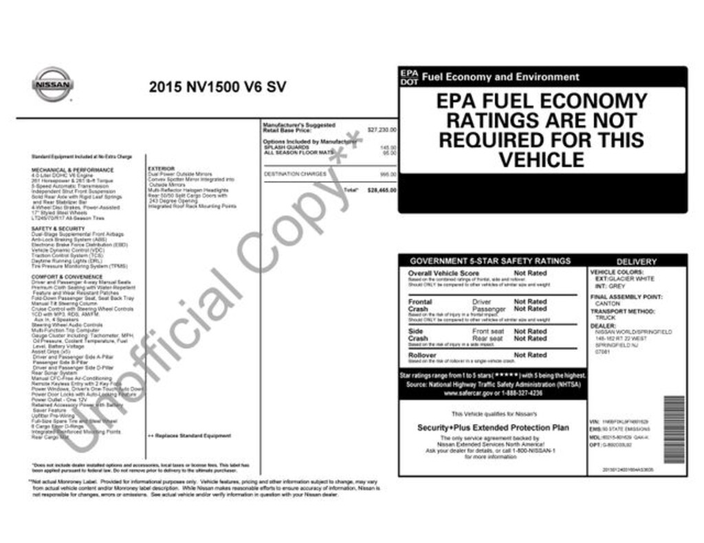 Used 2015 Nissan NV1500 SV Cargo Van