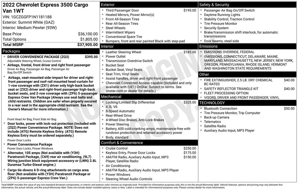 Certified 2022 Chevrolet Express 3500 Work Van Cargo Van