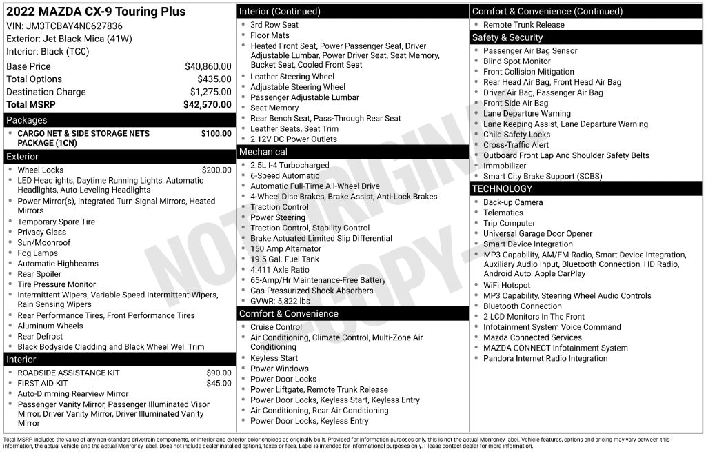 2022 Mazda CX-9 Touring Plus SUV | Jet Black Mica | Bergey's in