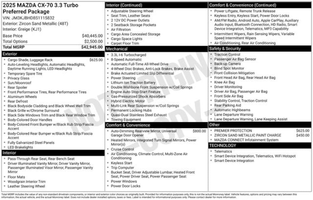 Certified 2025 Mazda CX-70 3.3 Turbo Preferred SUV