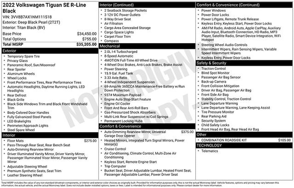 Certified 2022 Volkswagen Tiguan SE R-Line Black 2.0T SE R-Line Black 4MOTION
