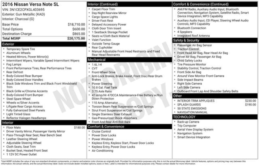 Used 2016 Nissan Versa Note SL Hatchback
