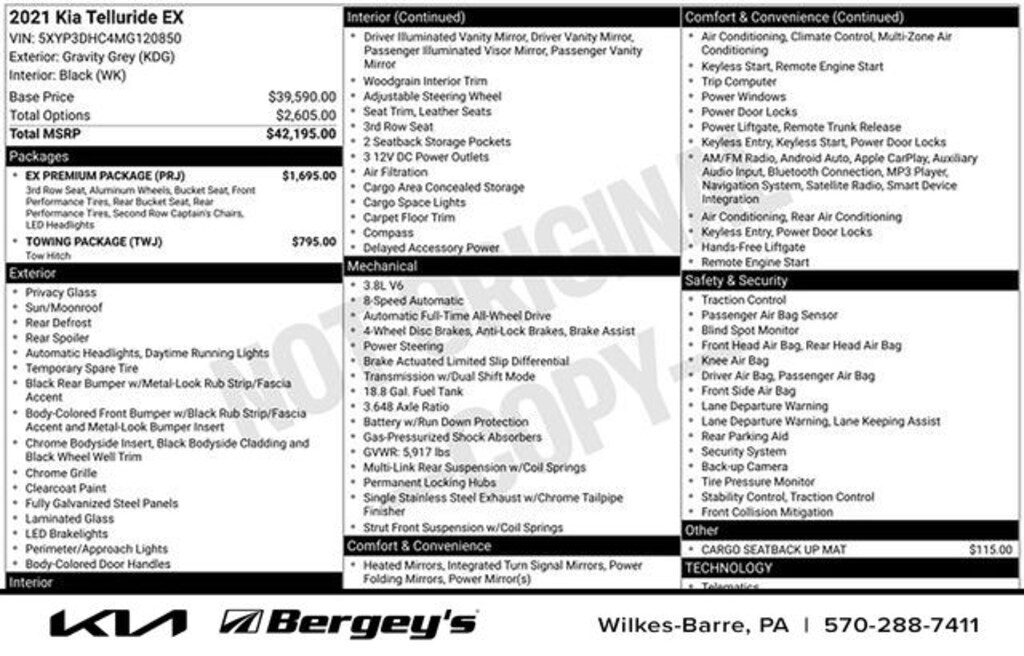 Certified 2021 Kia Telluride EX SUV