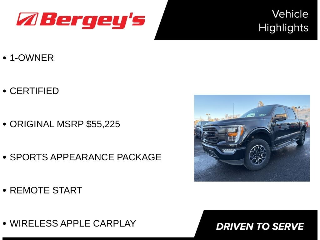Certified 2022 Ford F-150 XLT - 2.7L, Sports Appearance, Carplay, Remote Start Truck SuperCrew Cab