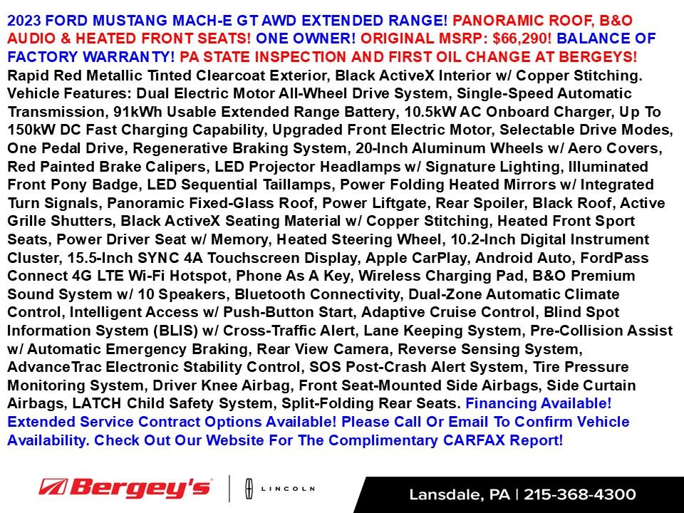 Used 2023 Ford Mustang Mach-E GT AWD with VIN 3FMTK4SE5PMA55506 for sale in Lansdale, PA