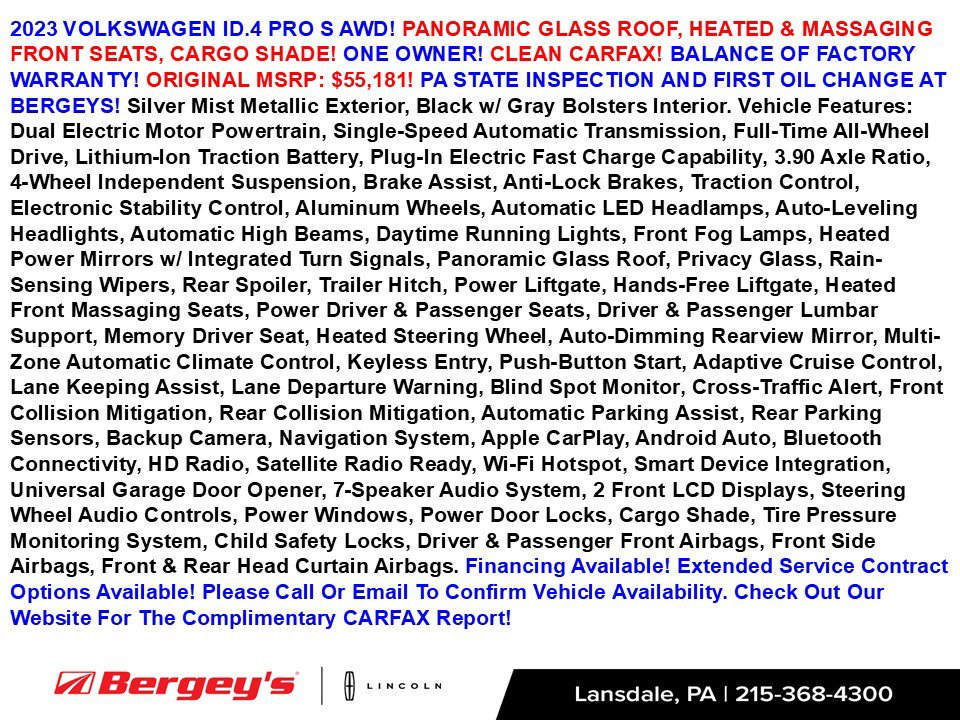 Used 2023 Volkswagen ID.4 PRO S with VIN 1V2WNPE80PC032554 for sale in Lansdale, PA