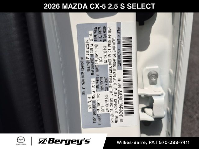 2026 Mazda CX-5 2.5 S Select AWD Sport Utility | Rhodium White